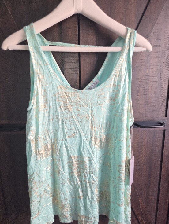 Jennifer Lopez Tops - Jennifer Lopez Light Teal Gold Foil Sleeveless Tank Top